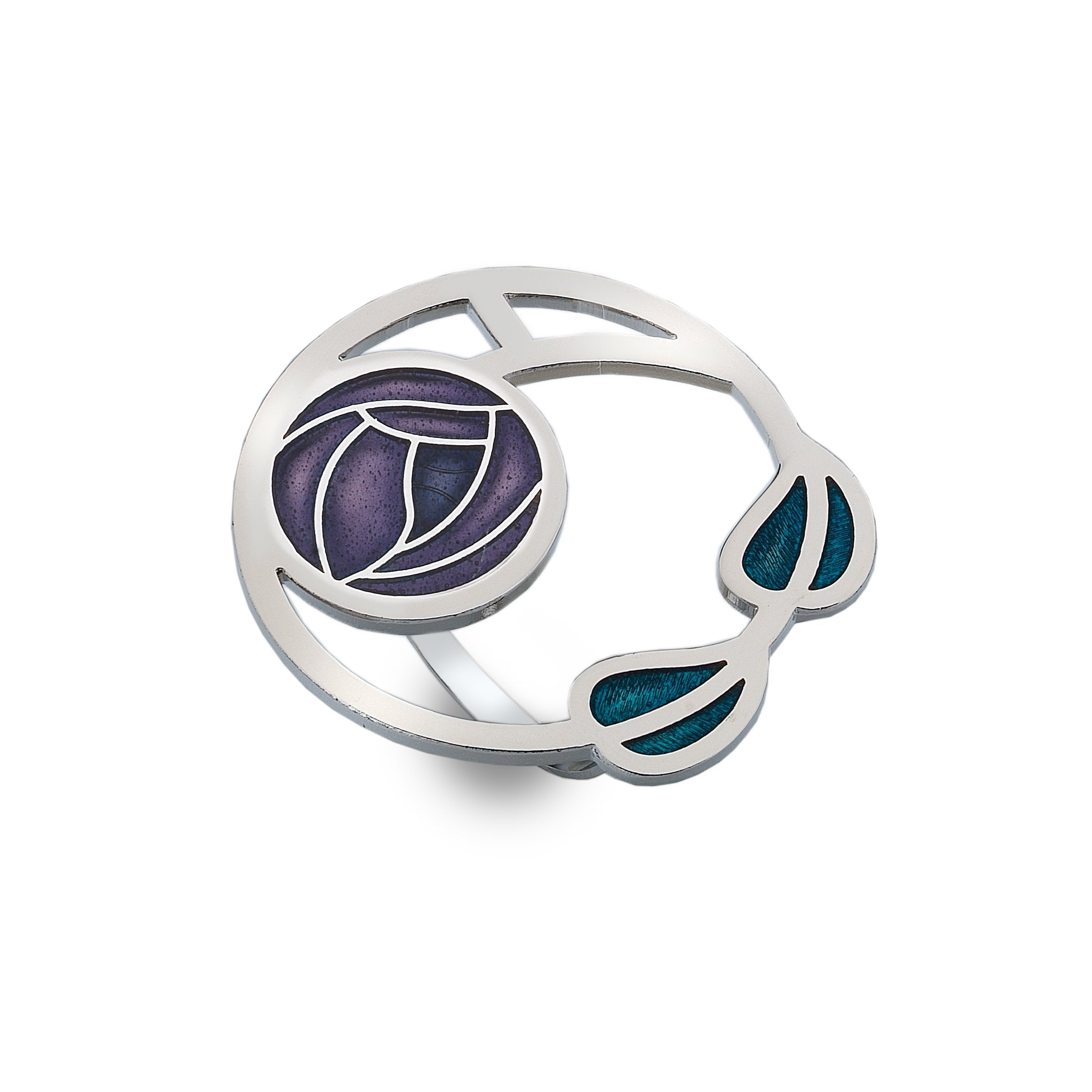 Purple Mackintosh Rose and Leaves Scarf Ring